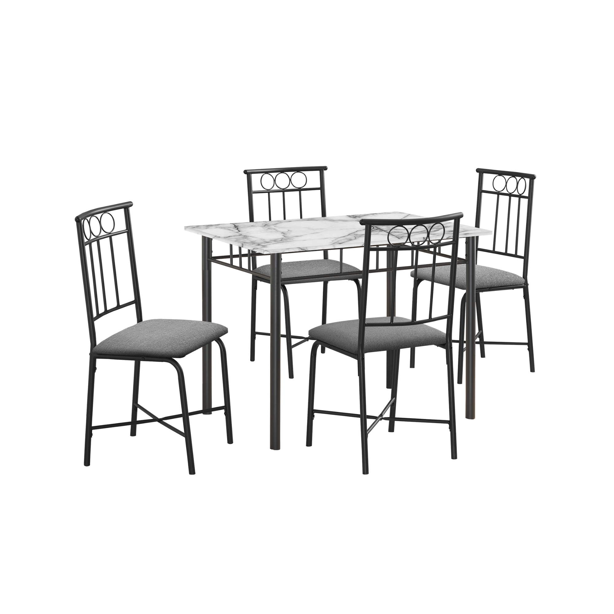 DINING SET - 5PCS SET / WHITE MARBLE TOP / BLACK METAL