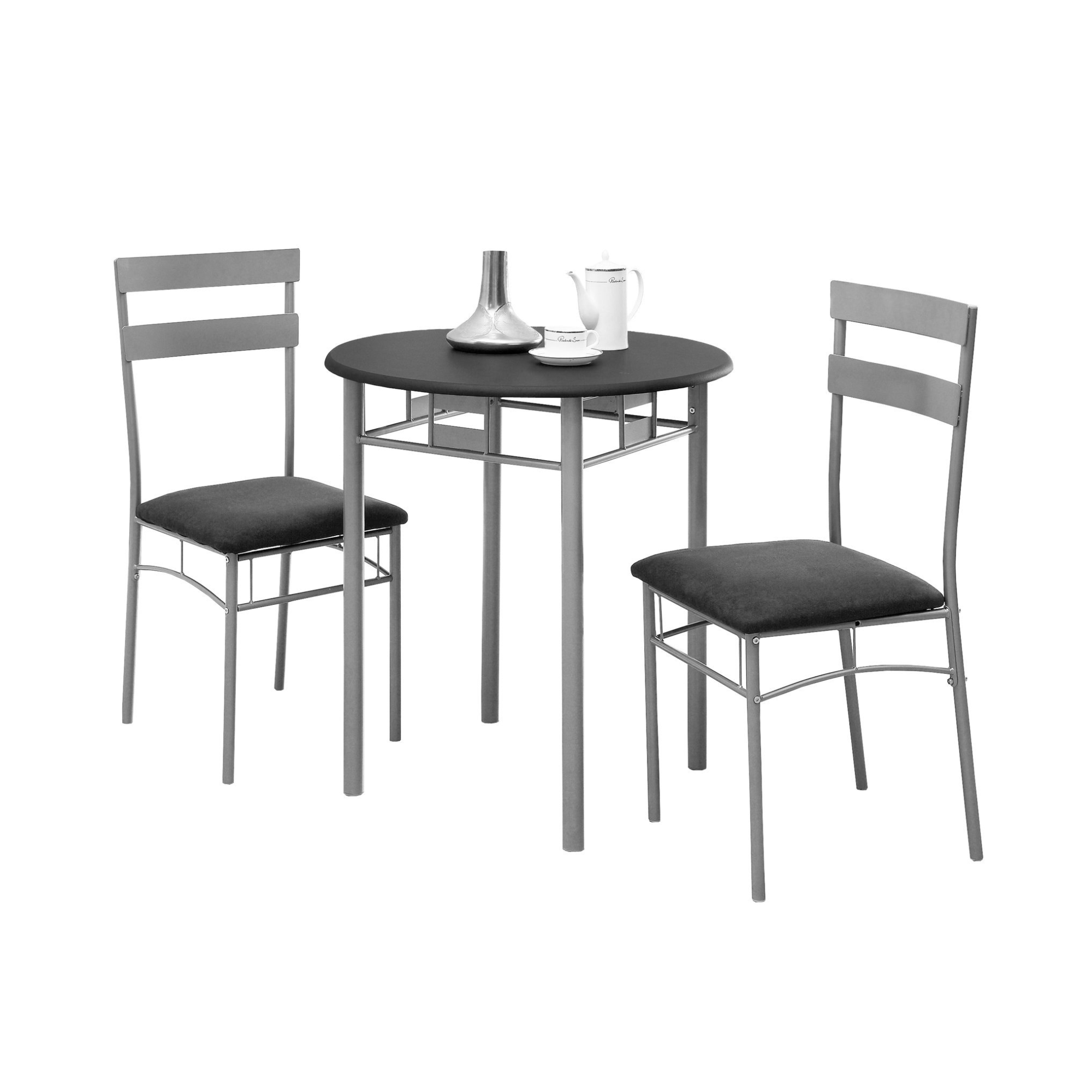 DINING SET - 3PCS SET / BLACK / SILVER METAL