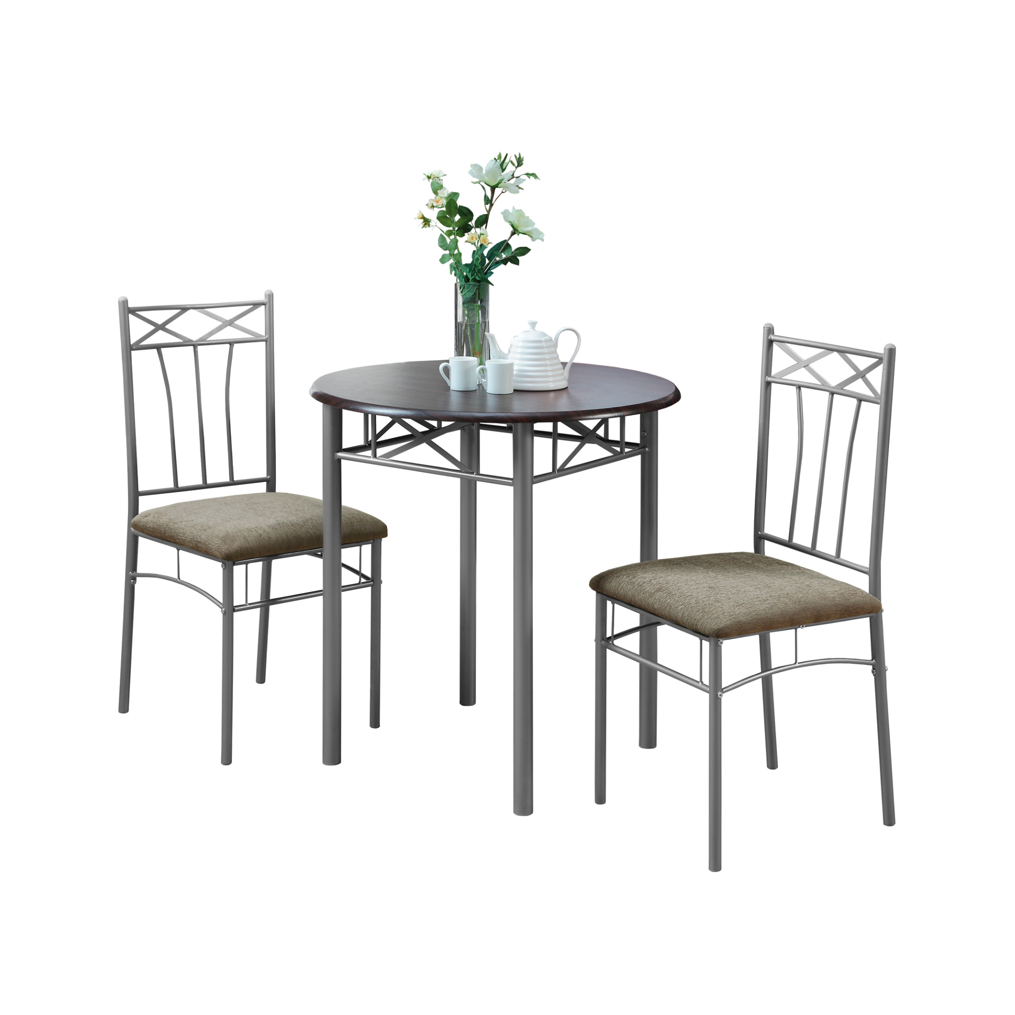 DINING SET - 3PCS SET / ESPRESSO / SILVER METAL