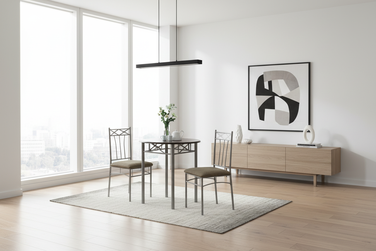 DINING SET - 3PCS SET / ESPRESSO / SILVER METAL