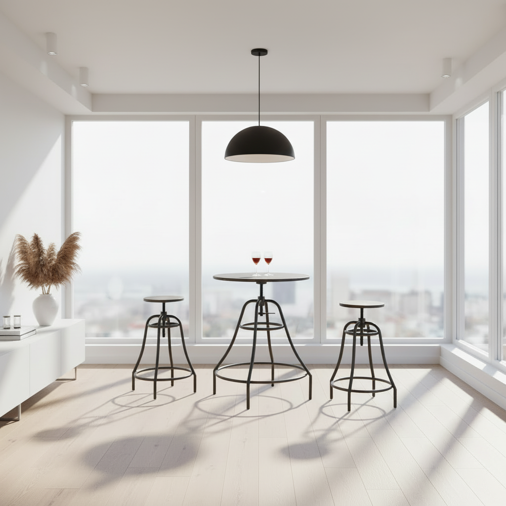 DINING SET - 3PCS SET / DISTRESSED BROWN / BRONZE METAL