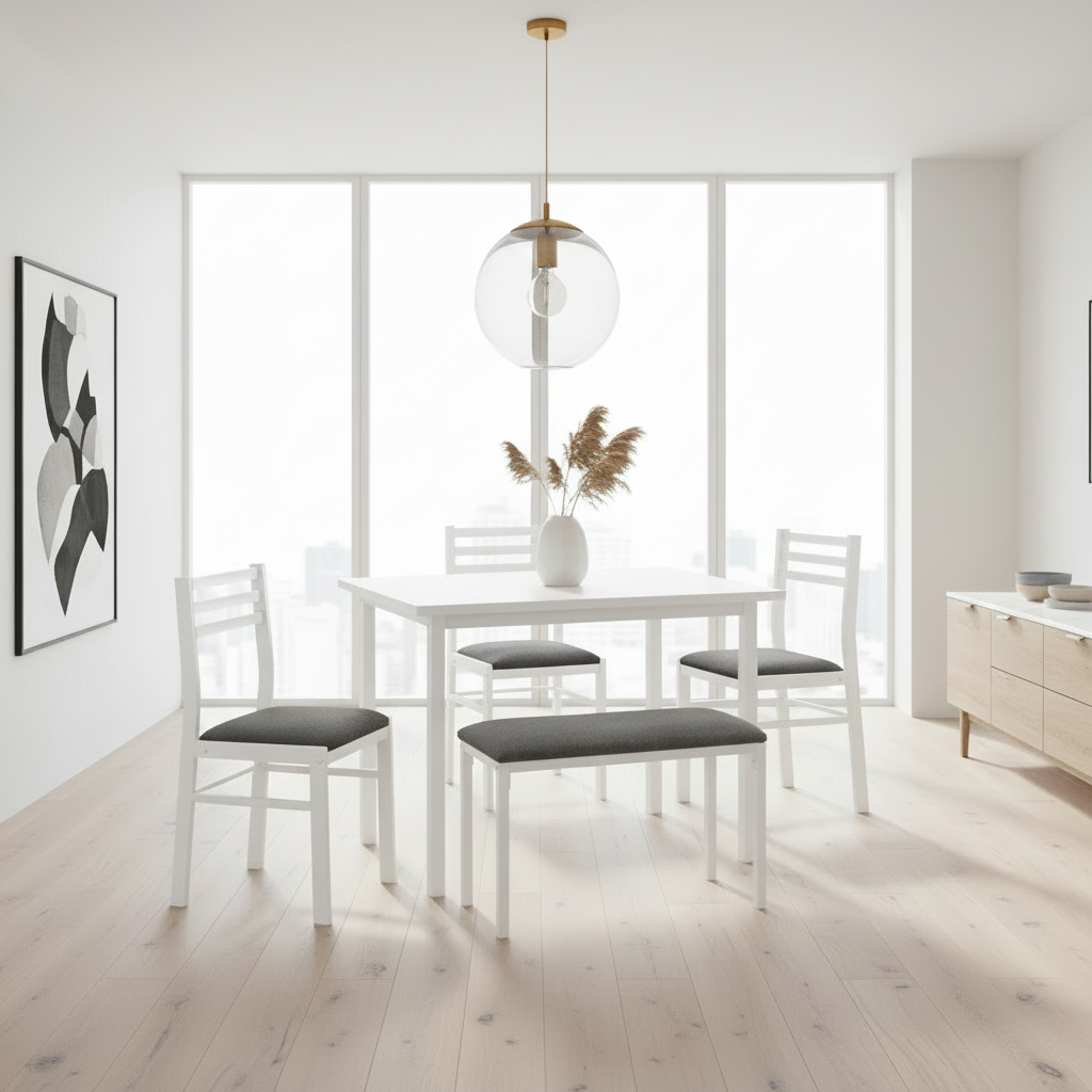 DINING SET - 5PCS SET / WHITE TOP / WHITE METAL