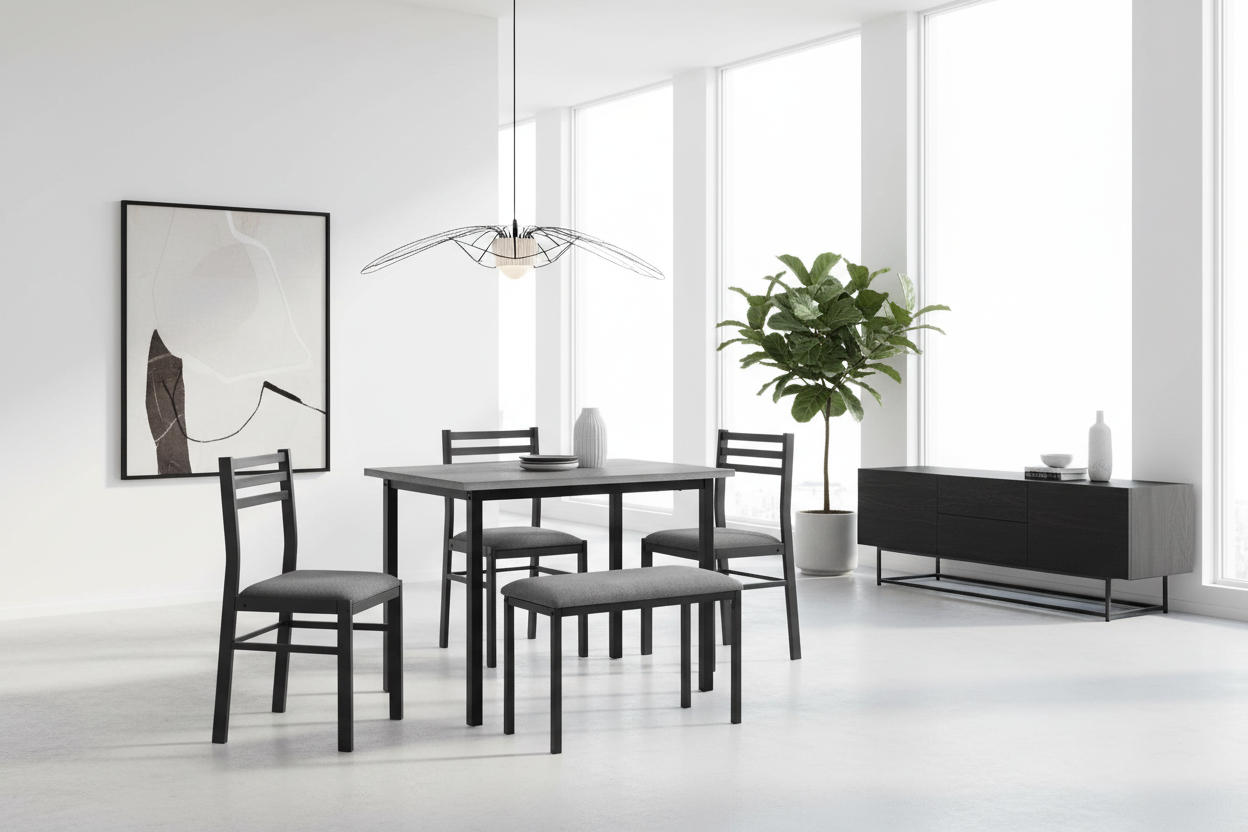 DINING SET - 5PCS SET / WHITE TOP / WHITE METAL