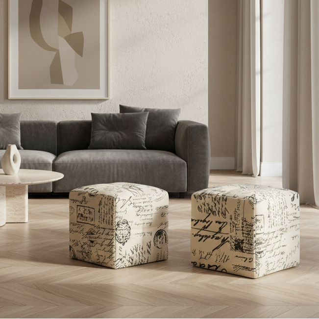 OTTOMAN - 2PCS SET / JUVENILE / WHITE LEATHER-LOOK