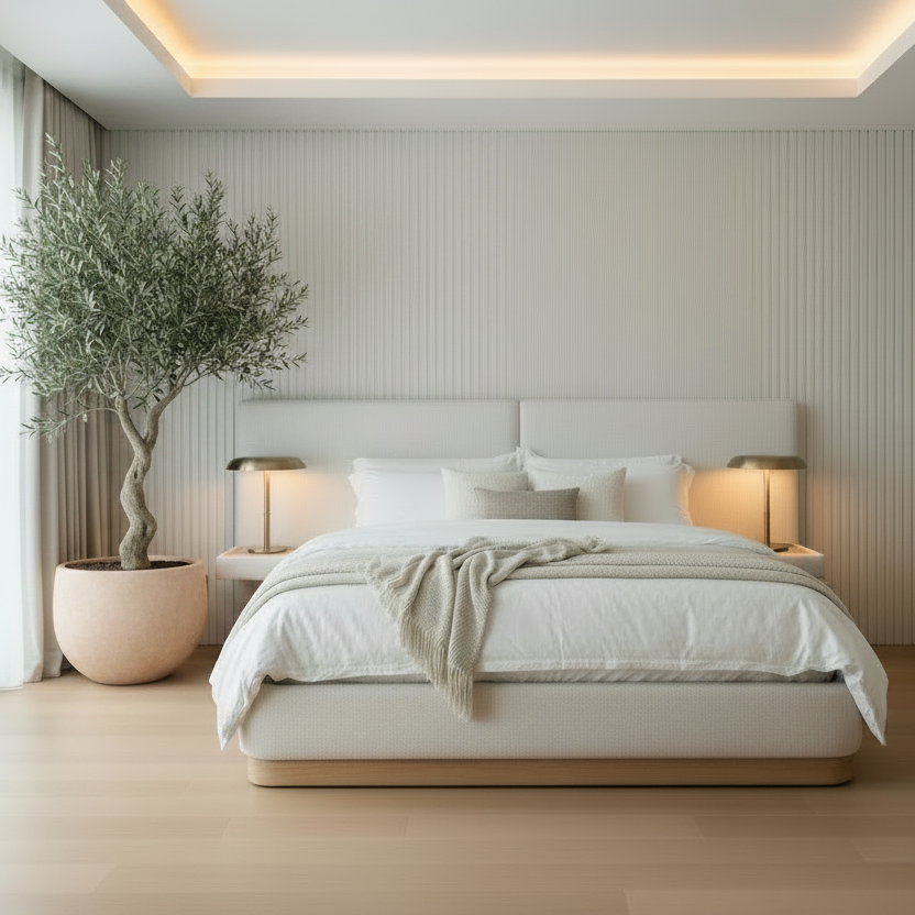 IF-5927 | Modern Upholstered Platform Bed with Floating Nightstands