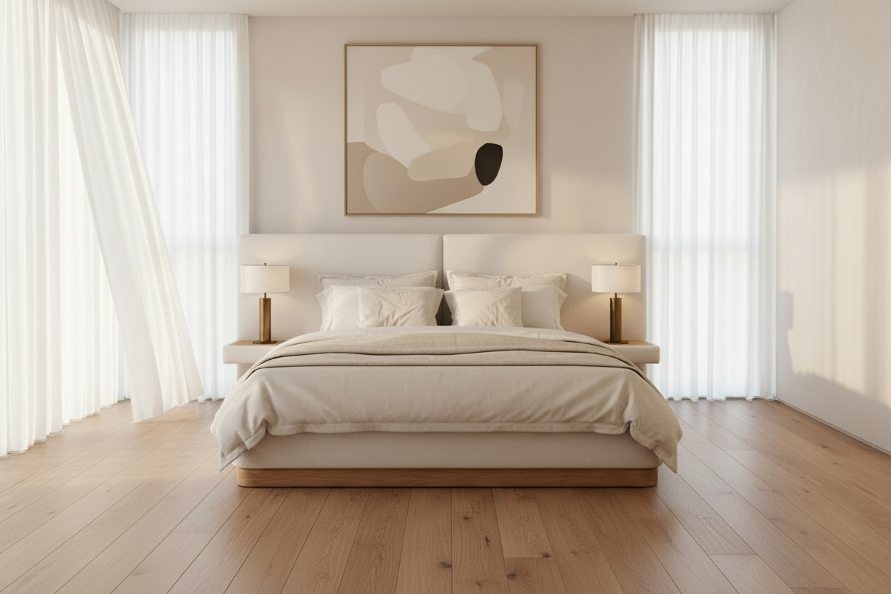IF-5927 | Modern Upholstered Platform Bed with Floating Nightstands