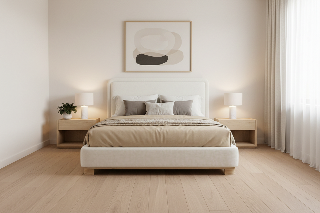IF-5910 | Modern Upholstered Platform Bed | Creme/Beige