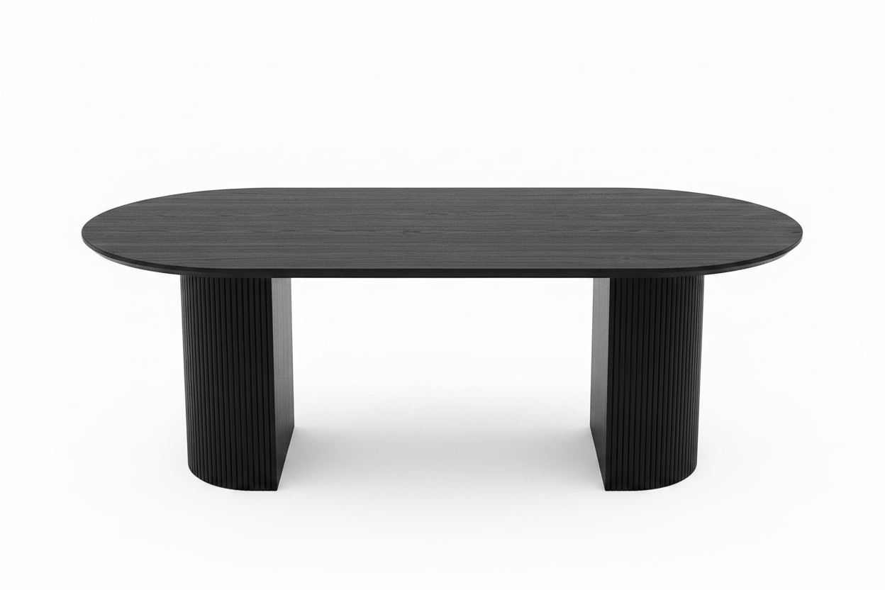 T-1643 | Oval Dining Table | Matte Black Fluted Pedestal Base