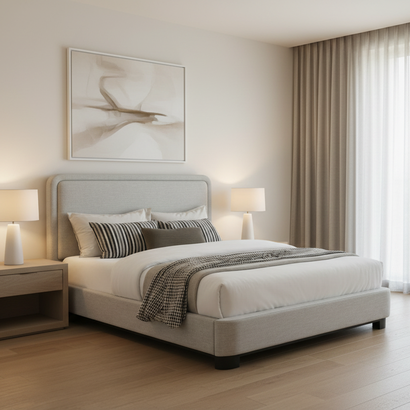 IF-5911 | Modern Upholstered Platform Bed | Grey