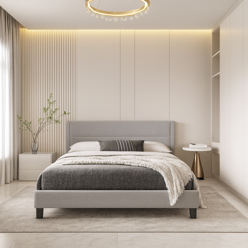 IF-5354 Light Grey Fabric Bed