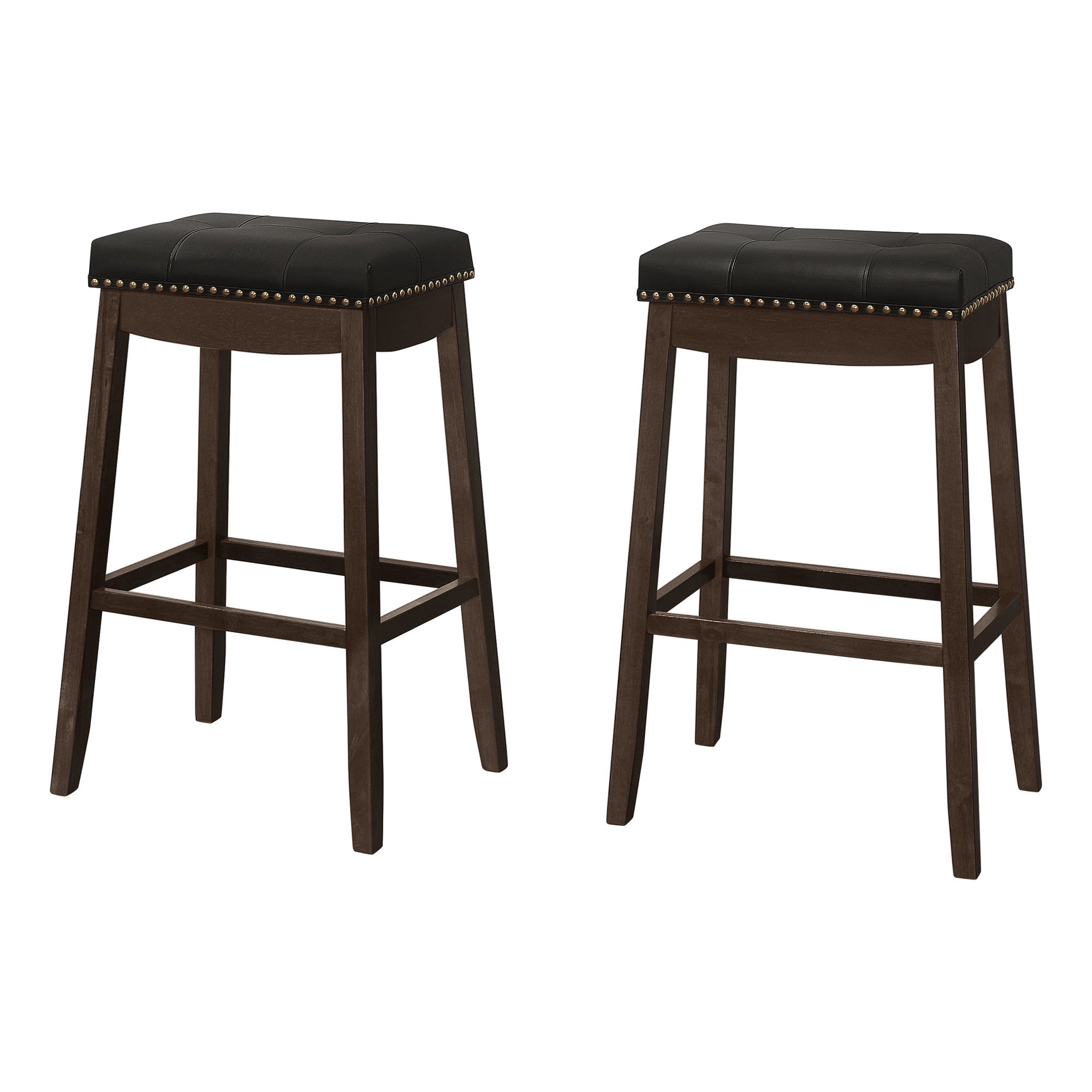 BARSTOOL - 2PCS / 29"H / BLACK LEATHER-LOOK / ESPRESSO