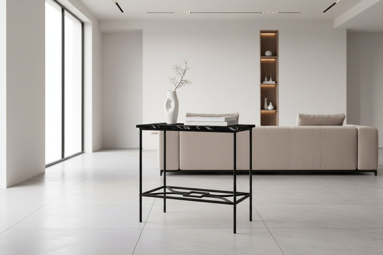 TABLE D'APPOINT - 22"H / MARBRE NOIR / MÉTAL NOIR