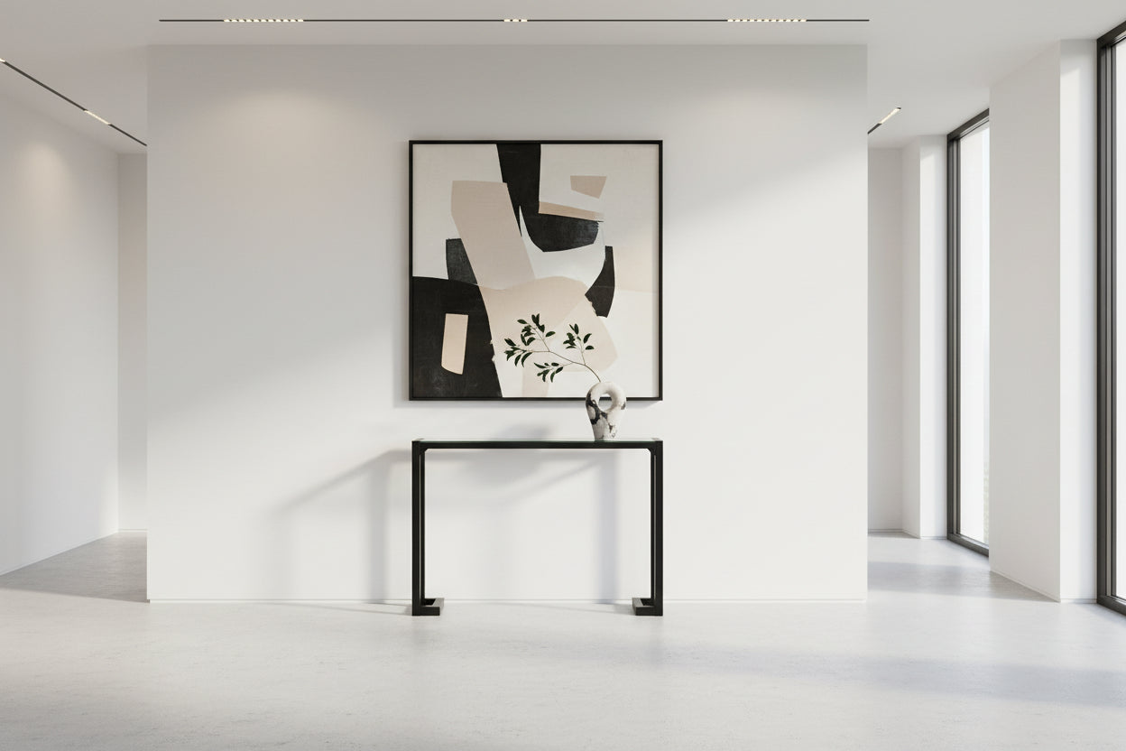 ACCENT TABLE - 42"L / BLACK / TEMPERED GLASS HALL CONSOLE