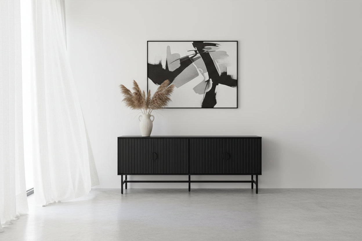 TV STAND - 60"L / BLACK WITH BLACK METAL