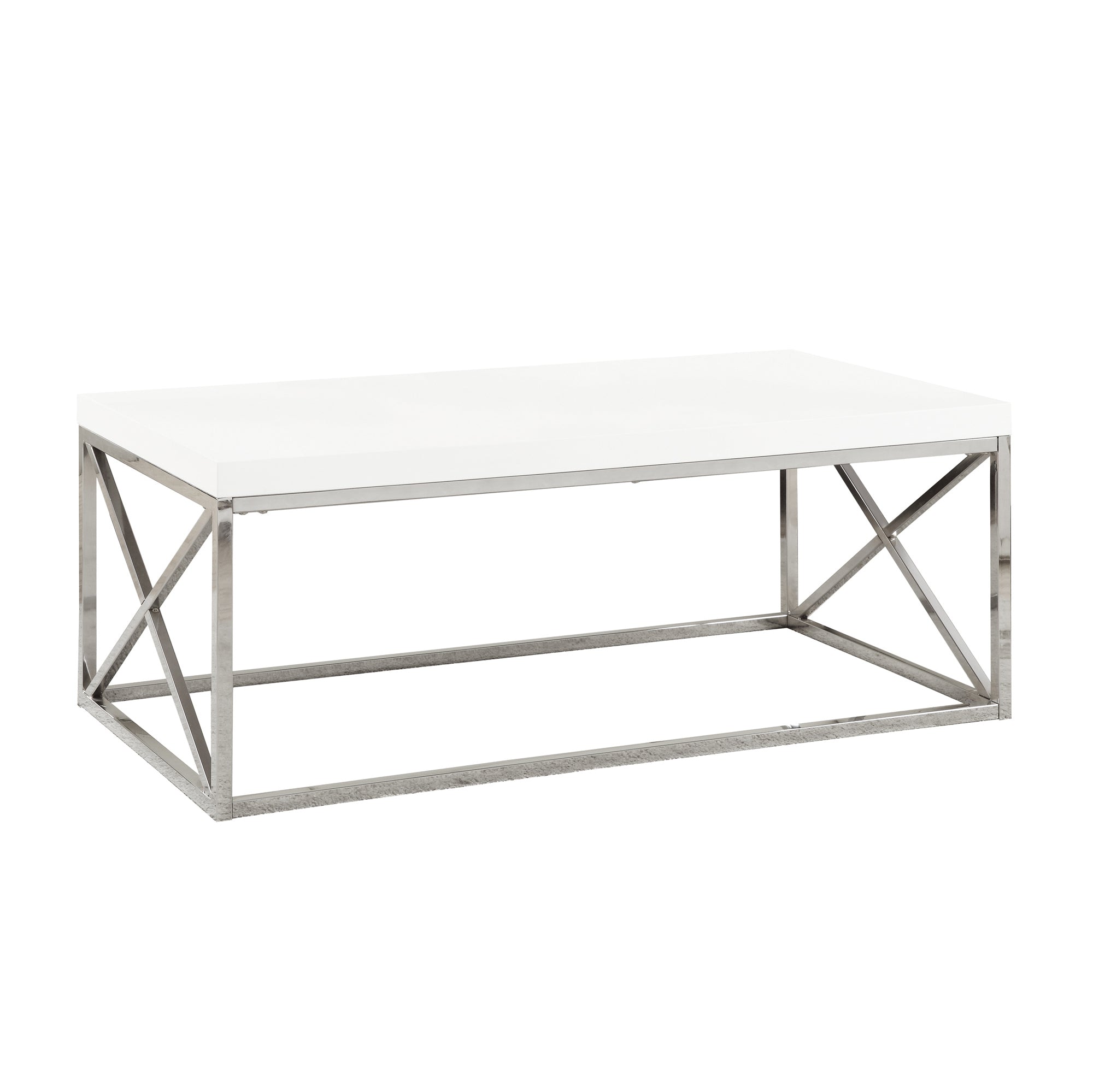 TABLE BASSE - BLANC BRILLANT AVEC MÉTAL CHROMÉ