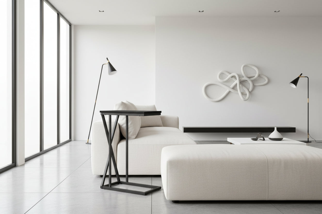 TABLE D'APPOINT - 25"H / NOIR / MÉTAL NOIR