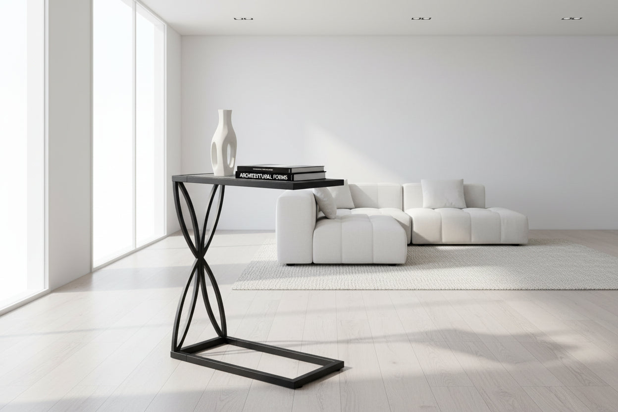 TABLE D'APPOINT - 25"H / ASPECT PIERRE GRISE / MÉTAL NOIR