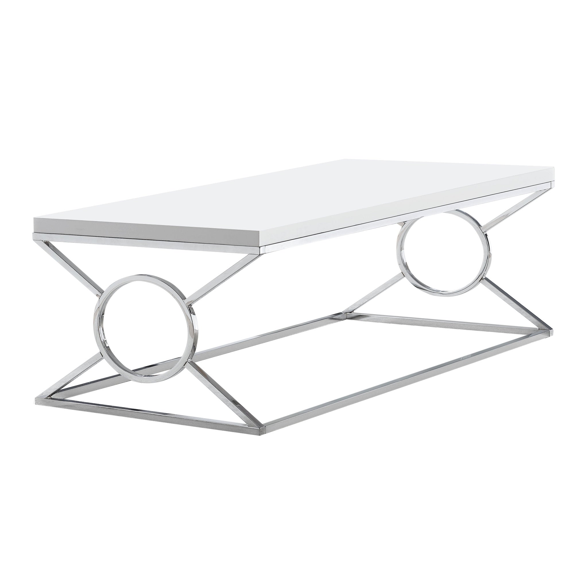 TABLE BASSE - BLANC BRILLANT AVEC MÉTAL CHROMÉ