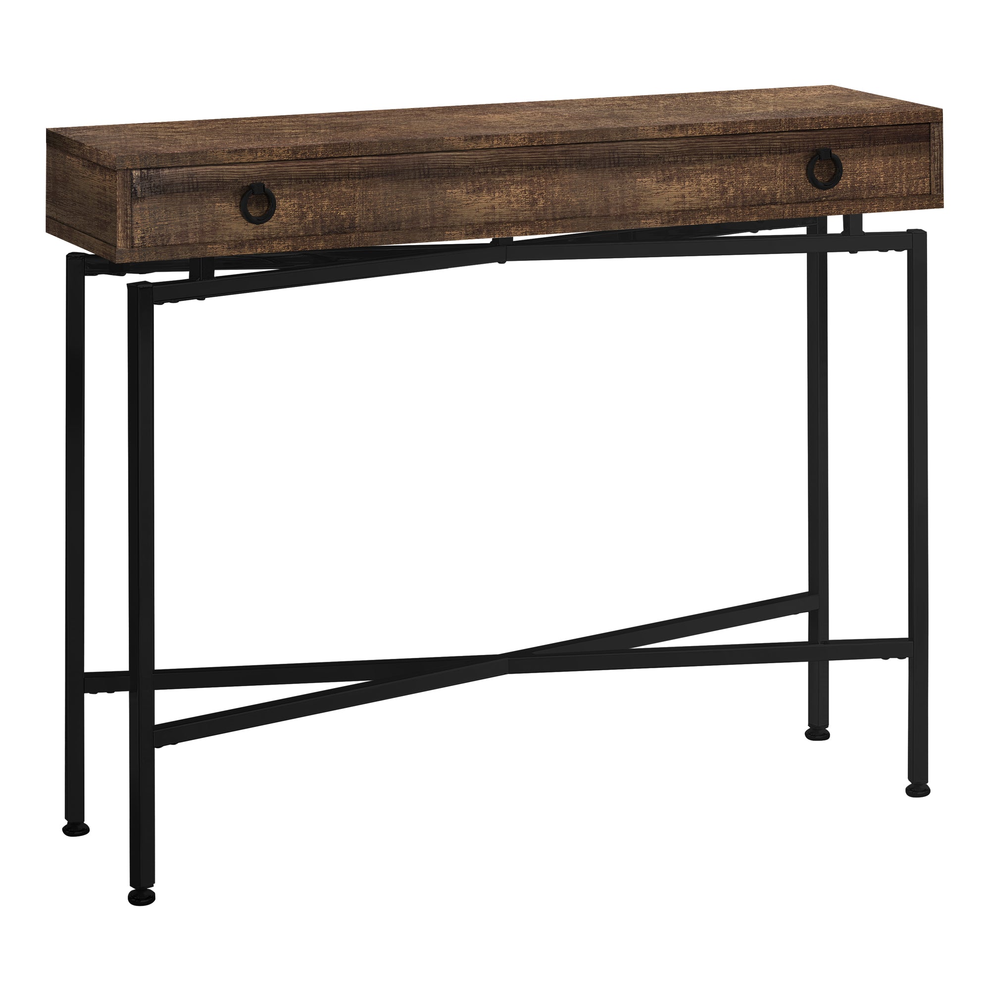TABLE D'APPOINT - 42"L / BOIS RÉCUPÉRÉ BRUN / CONSOLE NOIRE