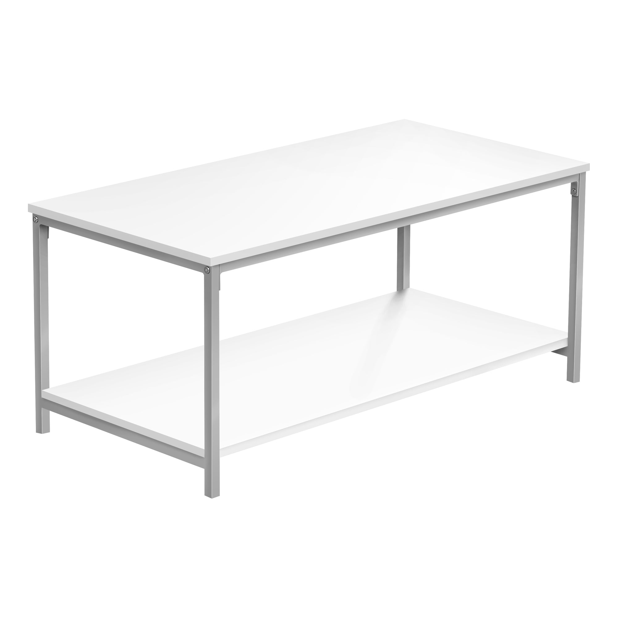 COFFEE TABLE - 40"L / WHITE / SILVER METAL