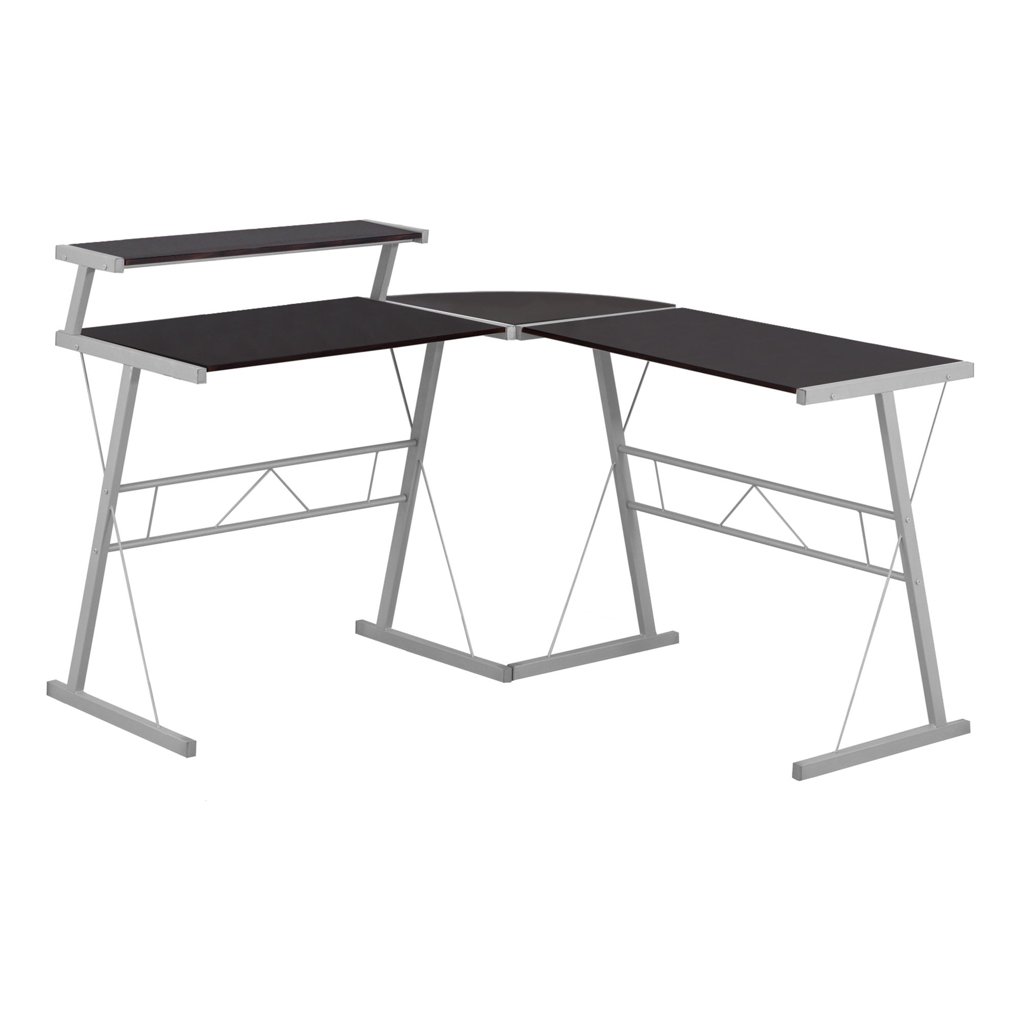 COMPUTER DESK - ESPRESSO TOP / SILVER METAL
