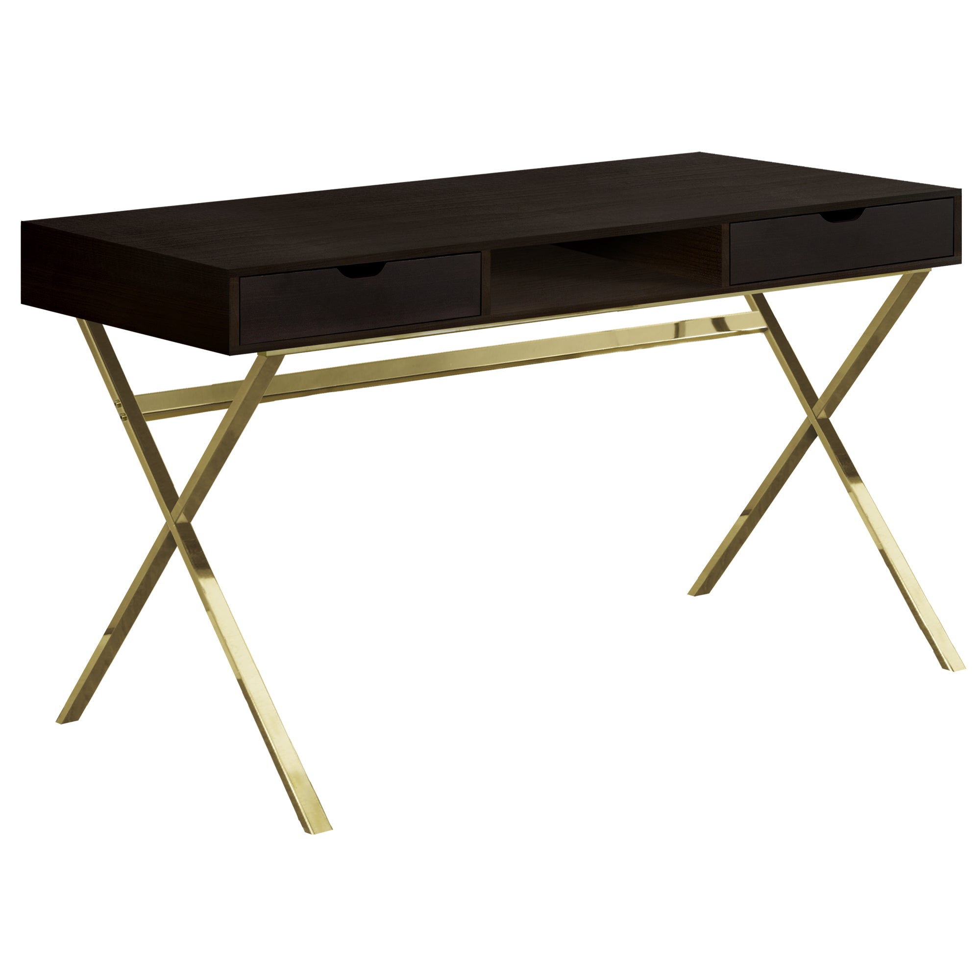 BUREAU D'ORDINATEUR - 48"L / ESPRESSO / MÉTAL DORÉ