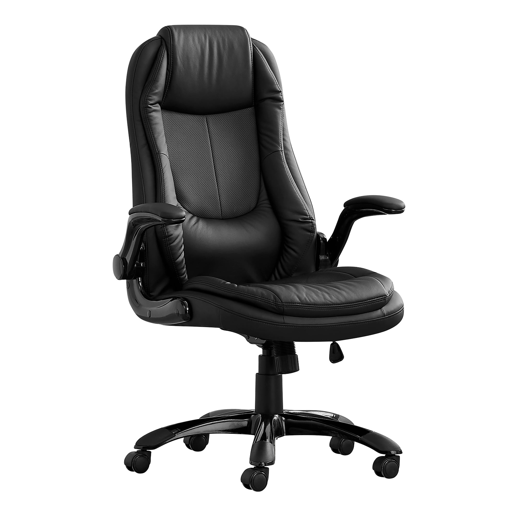 OFFICE CHAIR - BLACK LEATHER-LOOK / HIGH BACK EXECUTIVE
