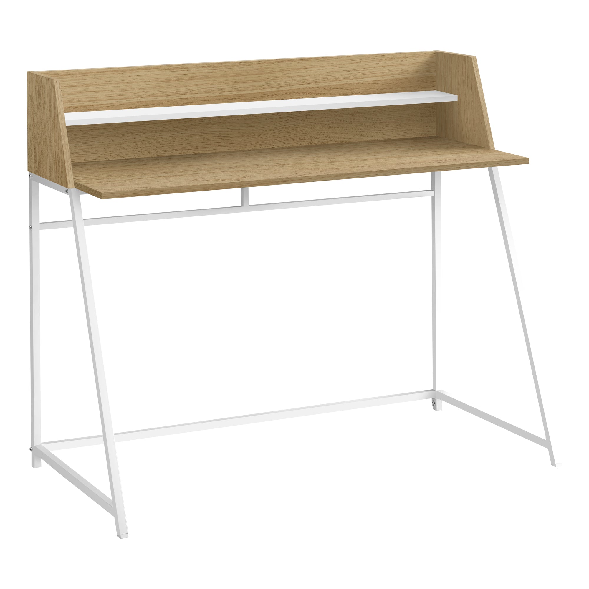 BUREAU D'ORDINATEUR - 48"L / NATUREL / MÉTAL BLANC