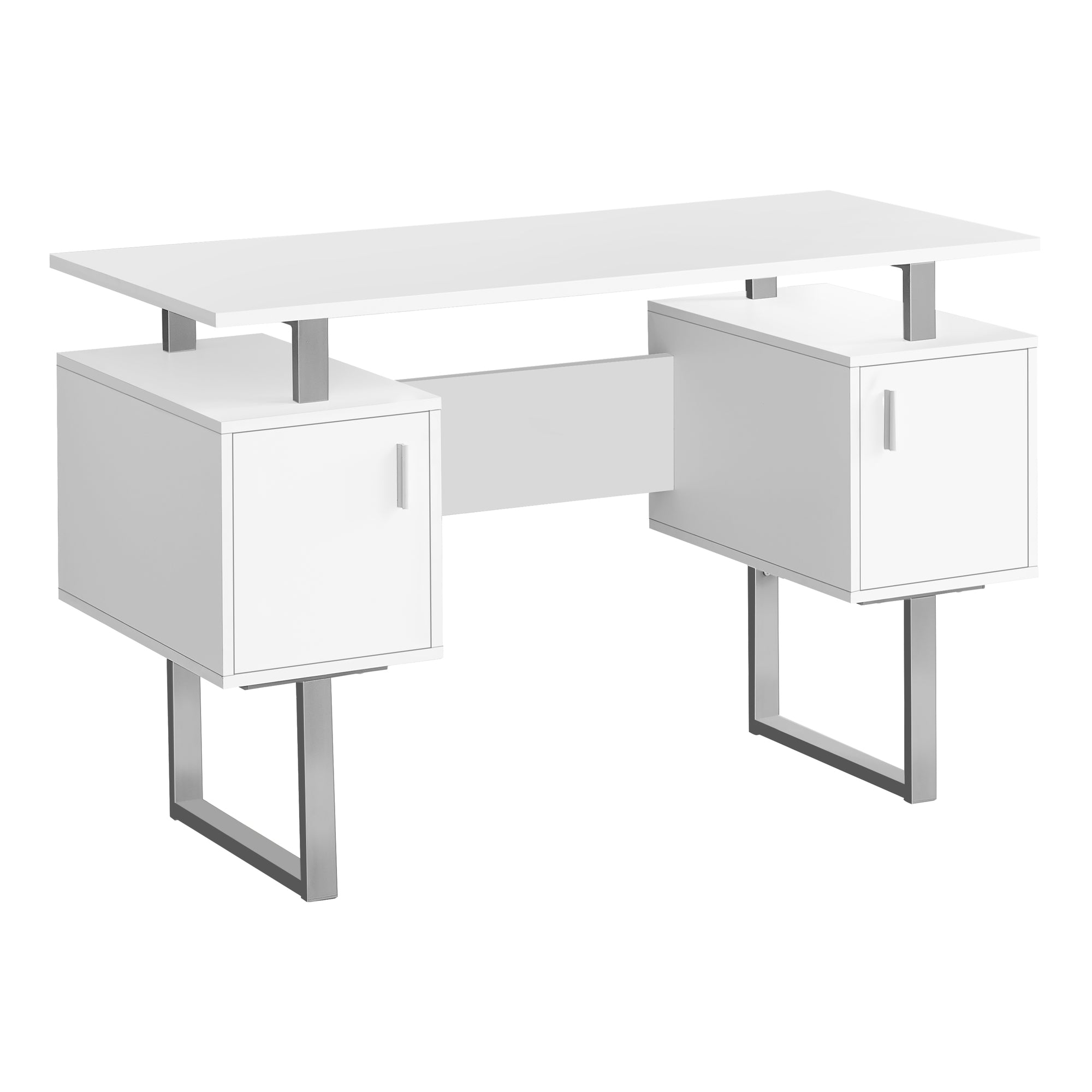 BUREAU D'ORDINATEUR - 48"L / BLANC / MÉTAL ARGENTÉ