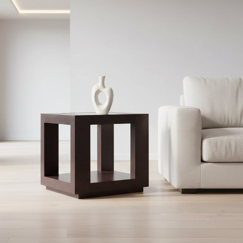 ACCENT TABLE - ESPRESSO VENEER WITH GLASS INSERT